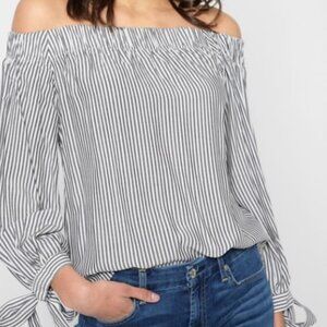 7 For All Mankind Women's Off Shoulder Striped Tie Sleeve Blouses